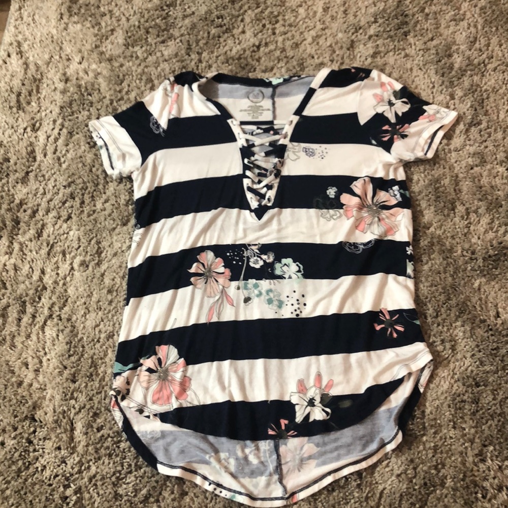 Blue and white striped blouse